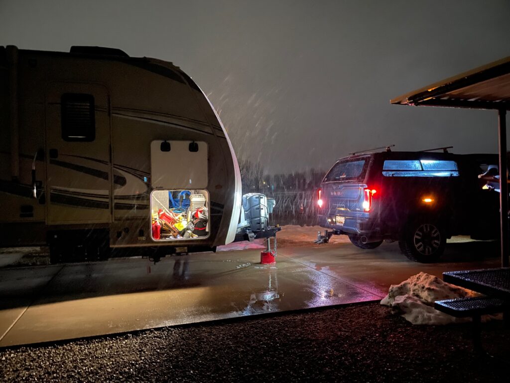 rainy night at RV campground