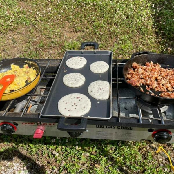 Outdoor cooking breakfast while camping