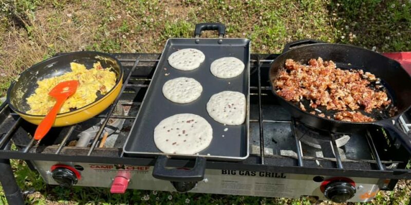 Outdoor cooking breakfast while camping