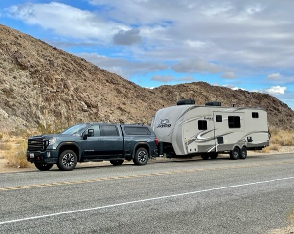 GMC truck pulling Jayco RV