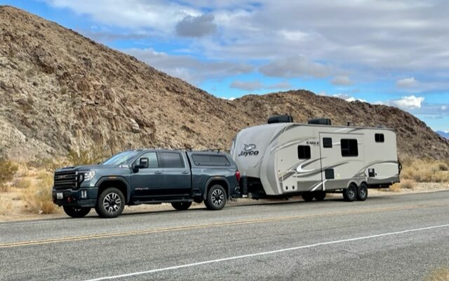 GMC truck pulling Jayco RV