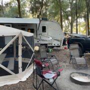 Camping with Clamshell canopy