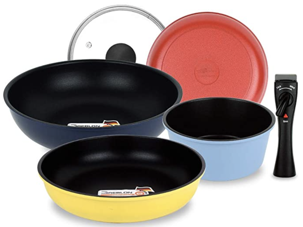 Favorite stackable pots and pans. They clean easily and cook camper recipes evenly.