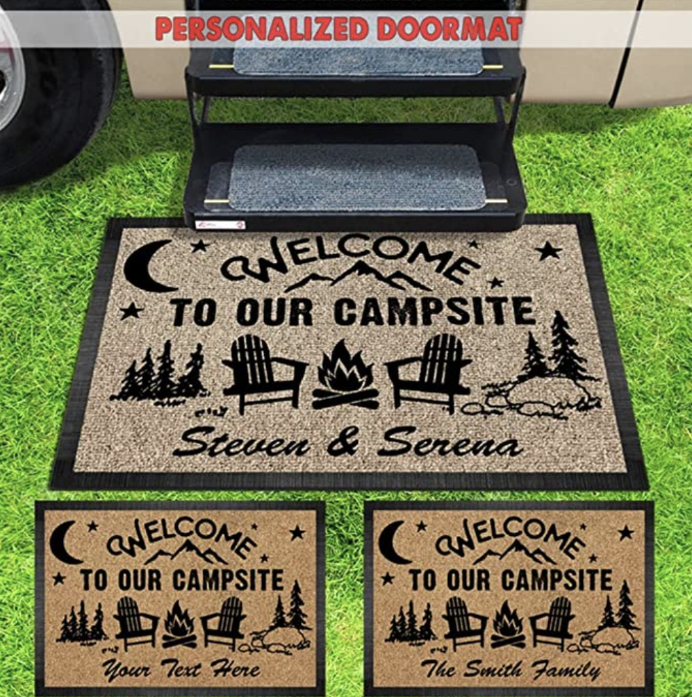 Personalized camping door mat gift idea for RV owners