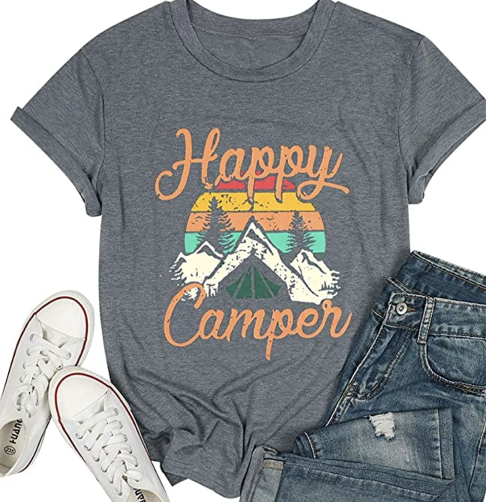 T-Shirt gift idea for RV owners that says "Happy Camper"